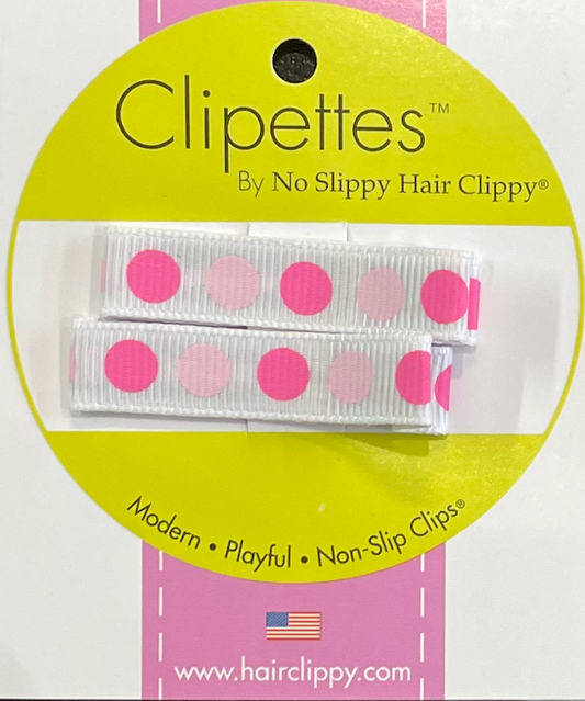 Clipettes Prints - Dotty Pink White (2 clips)