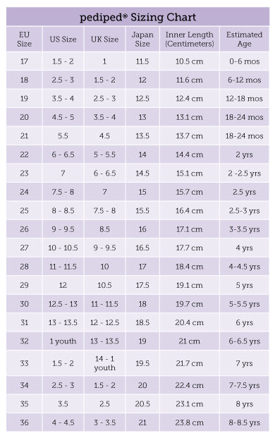 Pediped size deals chart uk